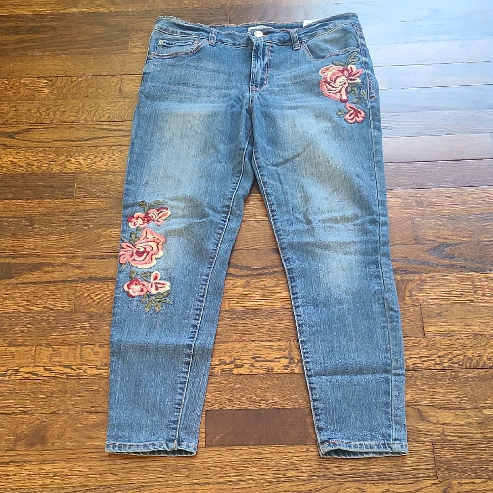 Women's Blue Jeans with Floral Embroidery